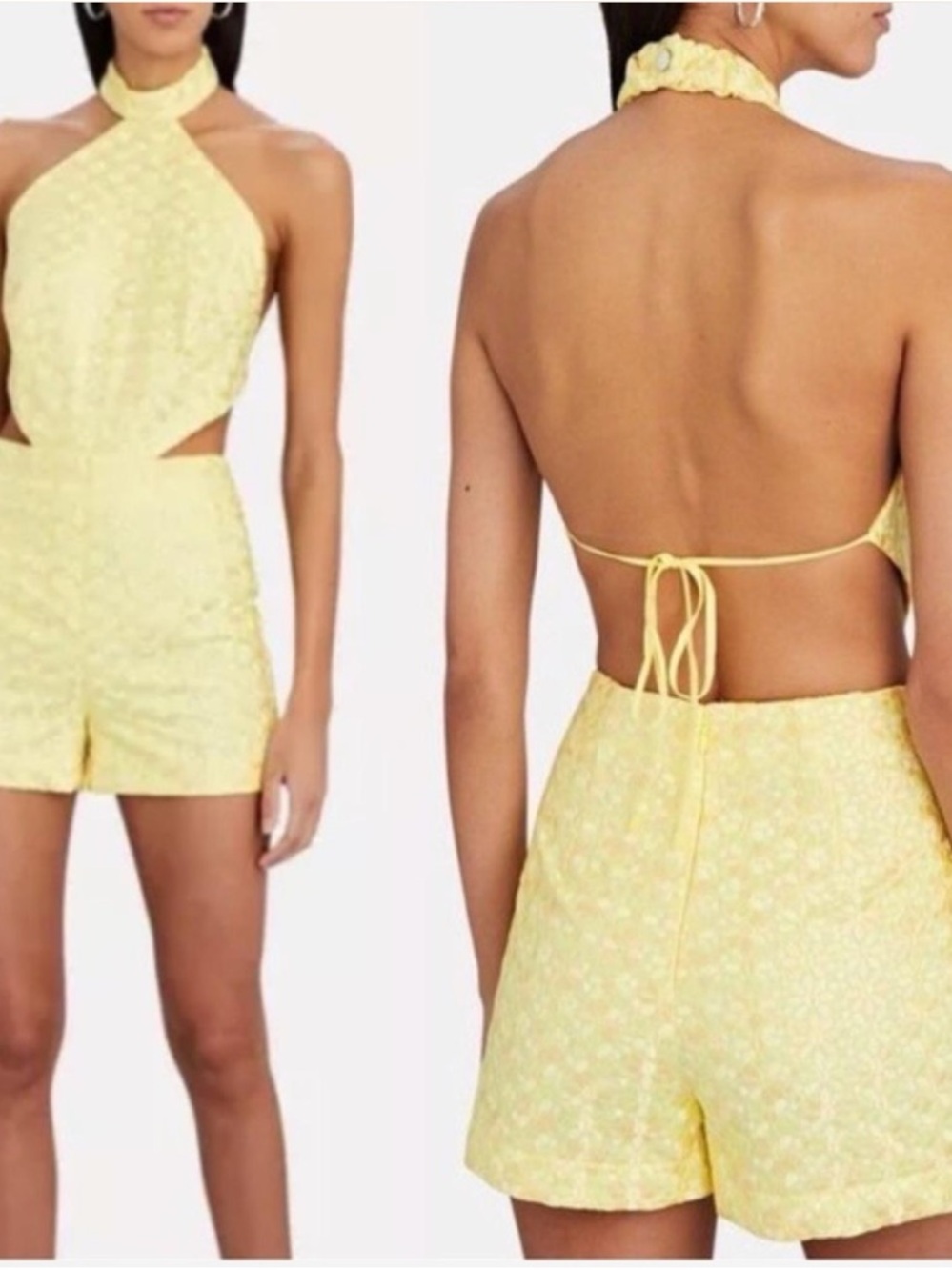 STAUD Pale Yellow Halter Backless Short Romper - Picture 1 of 12